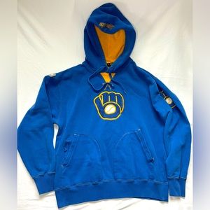 Milwaukee Brewers Majestic Cooperstown Collection Blue Yellow Hoodie Size L.